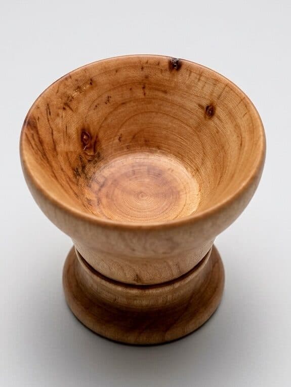A pedestal cup photographed from above, the turning rings still visible at the bottom of the bowl.